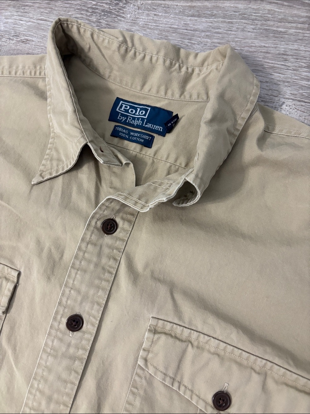 Polo by Ralph Lauren Men’s XL Tobias Work Shirt Khaki Beige Button Down Cotton